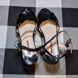 prada black wedge heels